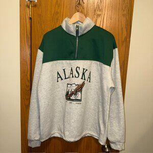 Fleece Lined ALASKA Grafic Quarter Zip Size XL Gray/Green